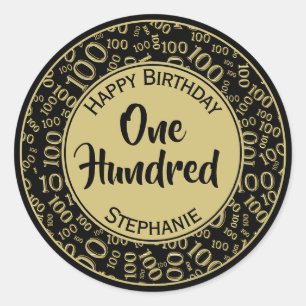 Sticker Rond Motif de nombres pour le 100e anniversaire Noir/Or