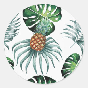 Sticker Rond Motif de palmier de jungle à l'aquarelle tropicale