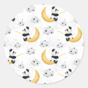 Sticker Rond Motif de panda de pêche à l'aquarelle mignon 