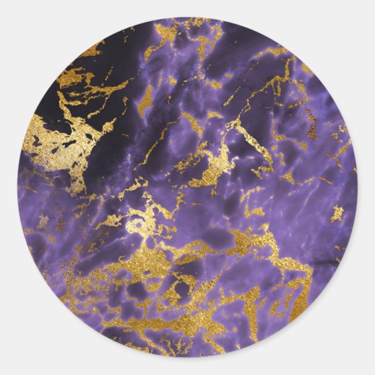 Sticker Rond Motif de Parties scintillant en or violet marbre n (Devant)