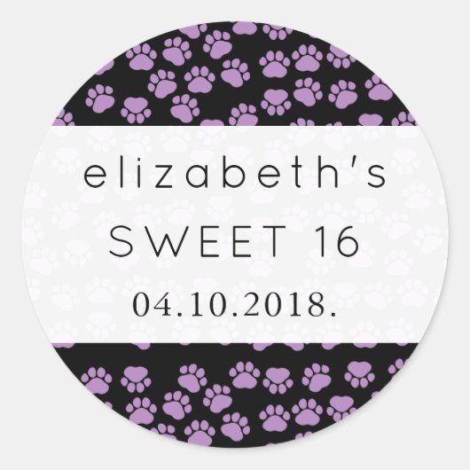 Sticker Rond Motif De Pâtes, Paws Violets, Paws Chiens, Doux 16 (Devant)