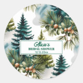 Sticker Rond Motif de pin aquarelle Mariage hivernal (Devant)