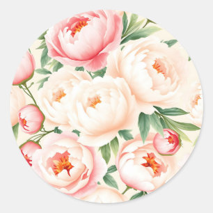 Sticker Rond Motif de pivoine rose tendre romantique