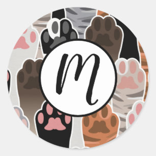 Sticker Rond Motif de plusieurs pattes de chat