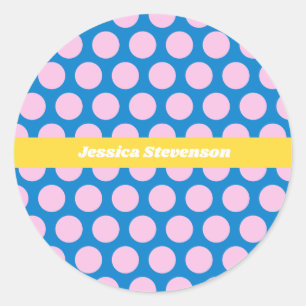 Sticker Rond Motif de points Big Polka bleu et rose Personnalis