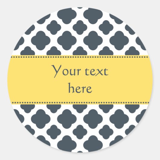 Sticker Rond Motif de quatrefoil blanc, blanc et jaune (Devant)