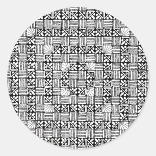 Sticker Rond Motif de rayures de carrés noir blanc