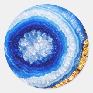 Sticker Rond Motif de résine de géode d'or bleu