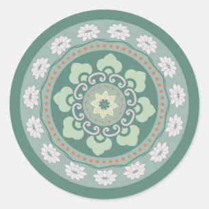 Sticker Rond motif de rosette verte traditionnel chinois