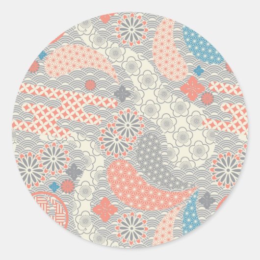 Sticker Rond Motif de style japonais. Illustration (Devant)