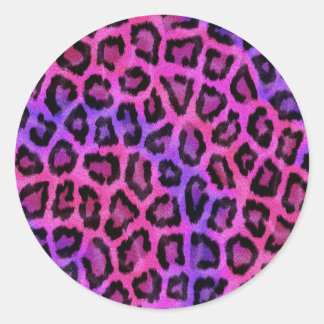 Sticker Rond Motif de taches de fourrure de léopard rose et vio