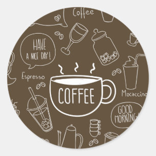 Sticker Rond Motif de tasse à café rétro – Parfait pour les bar