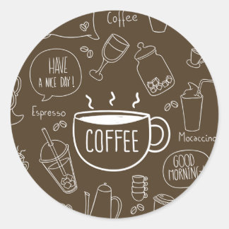 Sticker Rond Motif de tasse à café rétro – Parfait pour les bar