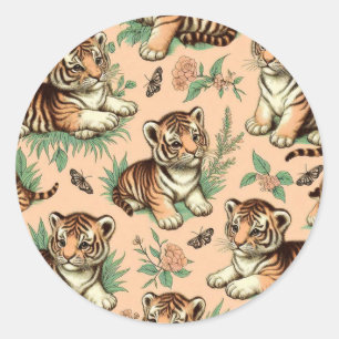Sticker Rond Motif de tigre de bébé Vintage