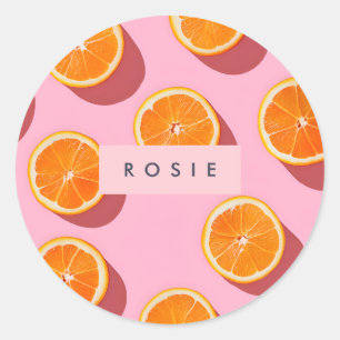 Sticker Rond Motif de tranche orange personnalisé Monogramme