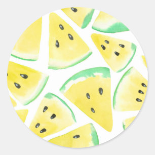 Sticker Rond Motif de tranches de pastèque jaune