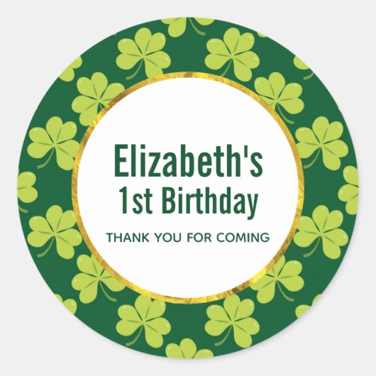 Sticker Rond Motif de trèfle vert mignon Anniversaire Merci (Devant)