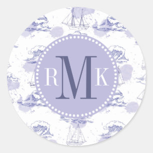 Sticker Rond Motif de vagues et de bateaux d'aquarelle