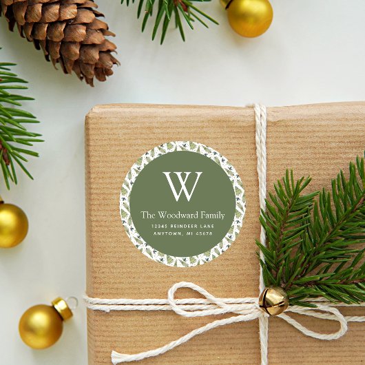 Sticker Rond Motif de verdure de Noël Adresse