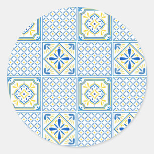 Sticker Rond Motif décoratif de carreaux italiens méditerranéen