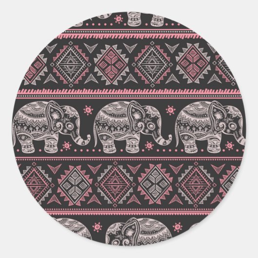 Sticker Rond Motif d'éléphant ethnique noir (Devant)