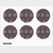 Sticker Rond Motif d'éléphant ethnique noir (Feuille)