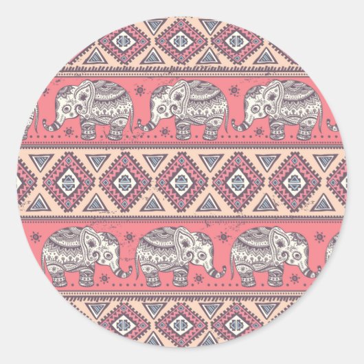 Sticker Rond Motif d'éléphant ethnique rose (Devant)