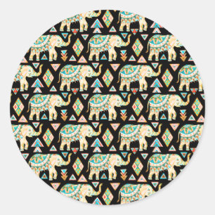 Sticker Rond Motif d'éléphants indiens colorés