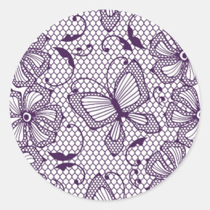 Sticker Rond Motif dentelle avec papillons