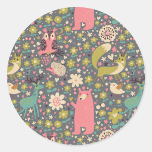 Sticker Rond Motif des animaux de forêt mignons