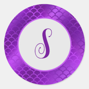 Sticker Rond Motif des échelles de sirène violet initiales pers