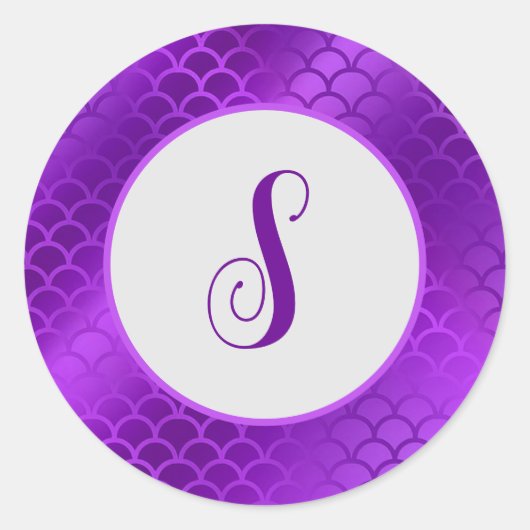 Sticker Rond Motif des échelles de sirène violet initiales pers (Devant)