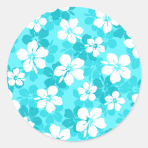 Sticker Rond Motif des fleurs d'Hibiscus bleu tropical
