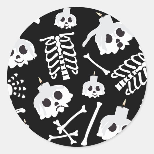 Sticker Rond Motif des os crâniens de squelette d'Halloween (Devant)