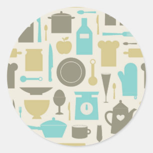 Sticker Rond Motif Des Outils De Cuisine