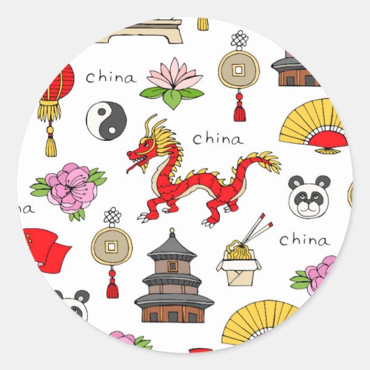 Sticker Rond Motif des symboles chinois (Devant)