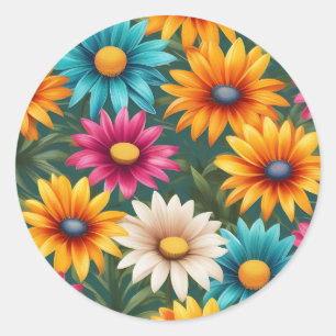 Sticker Rond Motif d'été coloré de Gazania