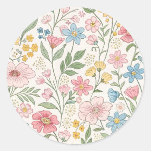 Sticker Rond Motif d'été floral fleur sauvage