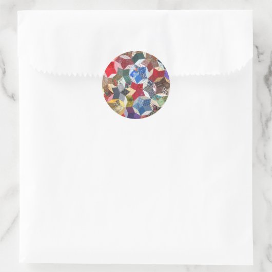 Sticker Rond Motif d'étoiles en textile patchwork (Sac)