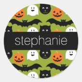 Sticker Rond Motif d'Halloween - Cute Bat Cat Citrouille Fantôm (Devant)