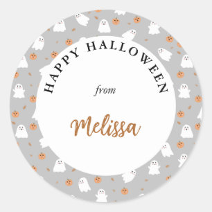 Sticker Rond Motif d'Halloween gris et gris Citrouille
