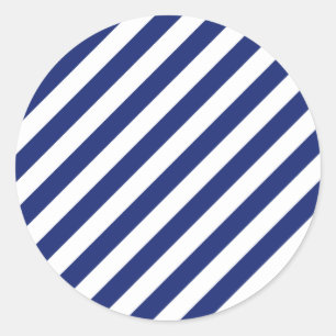 Sticker Rond Motif diagonal de bleu marine et blanc de rayures
