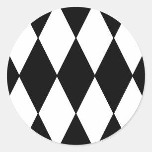 Sticker Rond Motif diamant noir et blanc À damiers rétro
