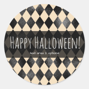 Sticker Rond Motif diamant noir et crème Fantaisie Halloween