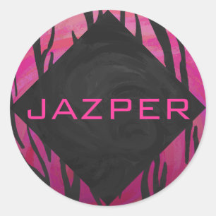 Sticker Rond Motif d'impression monogramme rose et noir