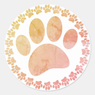 Sticker Rond Motif D'Impression Paw Et Round Frame Dog