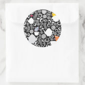 Sticker Rond Motif d'oiseaux et de tasses (Sac)