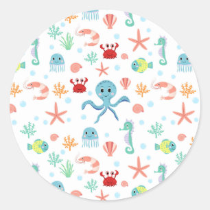 Sticker Rond Motif du monde marin