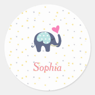 Sticker Rond Motif Eléphant mignon et étoiles customisé