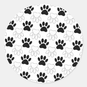 Sticker Rond Motif Empreinte de patte de chien noir et blanc
